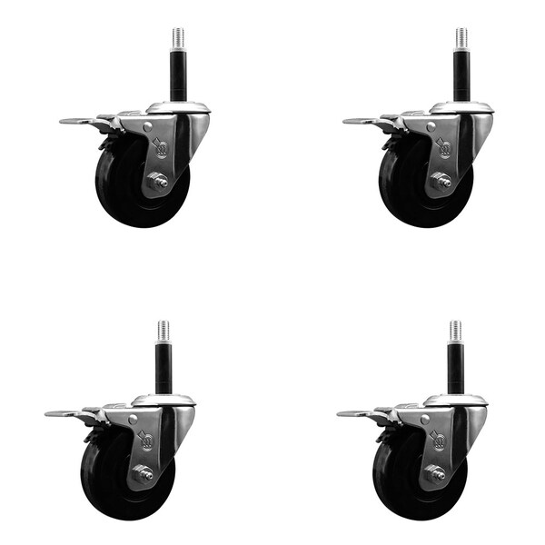 3-1/2'' Phenolic Swivel 3/4'' Expanding Stem Caster Set Total Lock Brake, 4PK